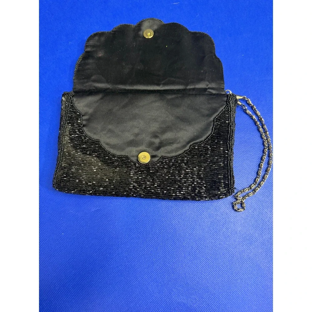 L Regale Vintage Black Beaded Evening Clutch Bag with‎ Chain Strap